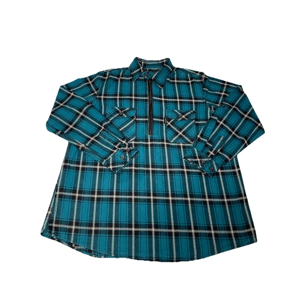 Five Brothers Flannel Shirt Mens Xl Blue Buffalo Check 1/4 Zip Work Wear/ Casual